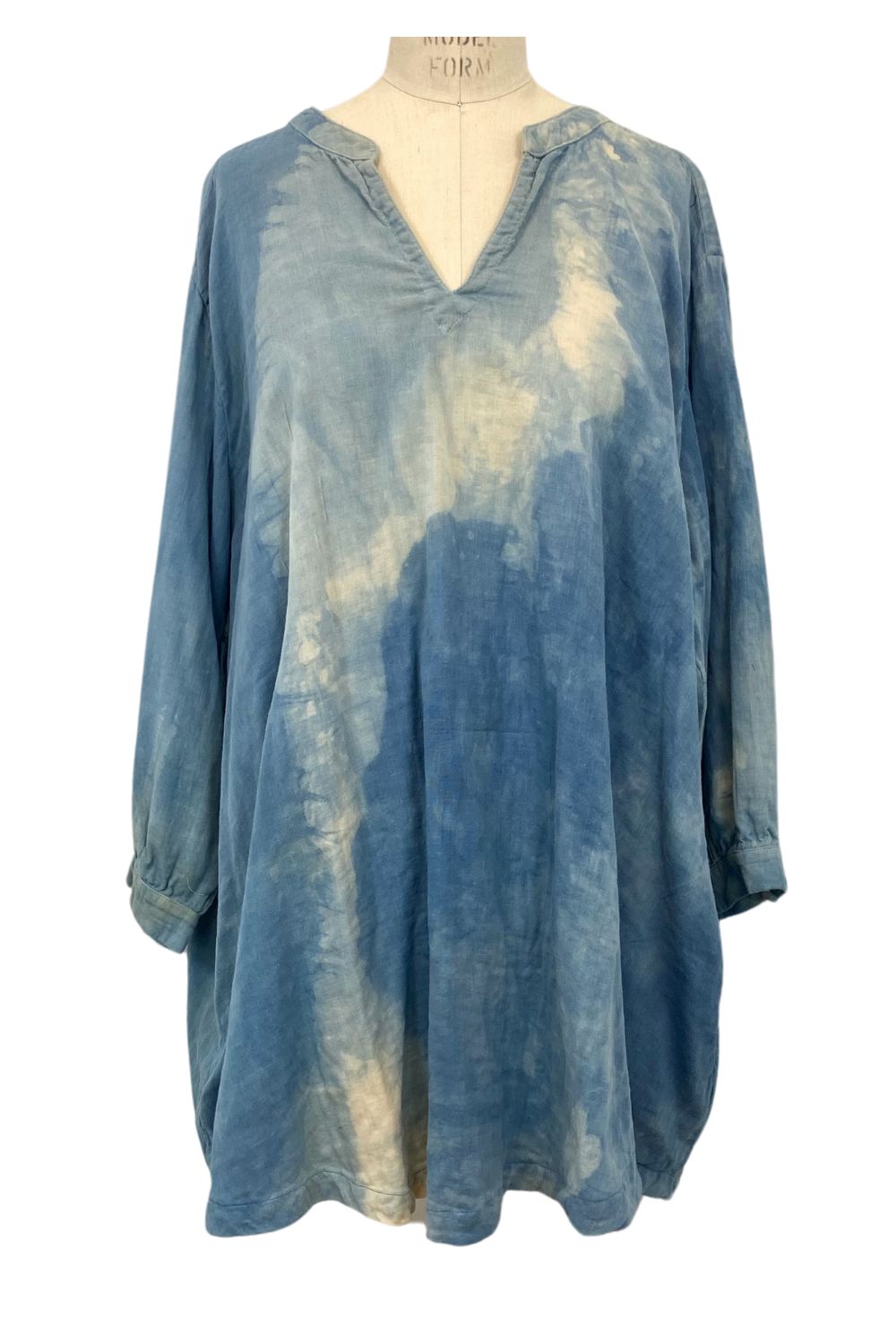 Botanically Dyed Cotton Tunic in Teal Stripe
