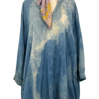 Botanically Dyed Cotton Tunic in Teal Stripe