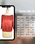 The Lucia top size guide from XS - 3X