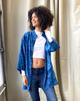Linen Tunic Top in Blue with Pockets