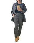The black crop Nico pant, front view, styled with the Sunrise Jacket.