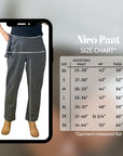 The size guide for the Nico pant. Sizes are from XS - 3X.
