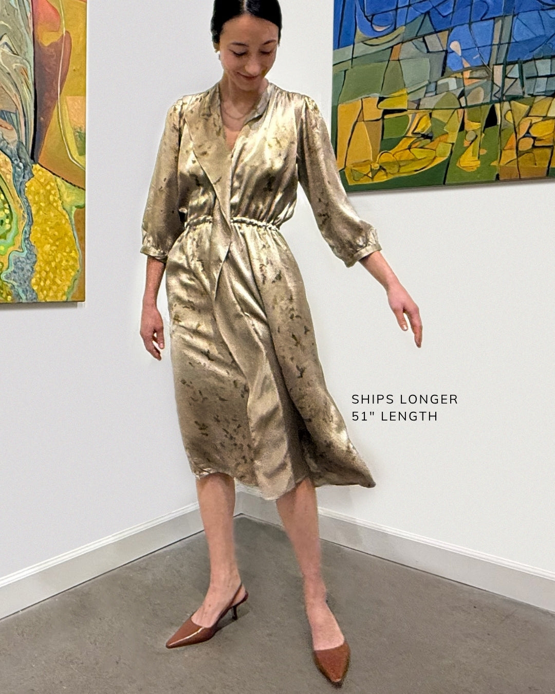Gold Silk Midi Dress – Naturally Dyed