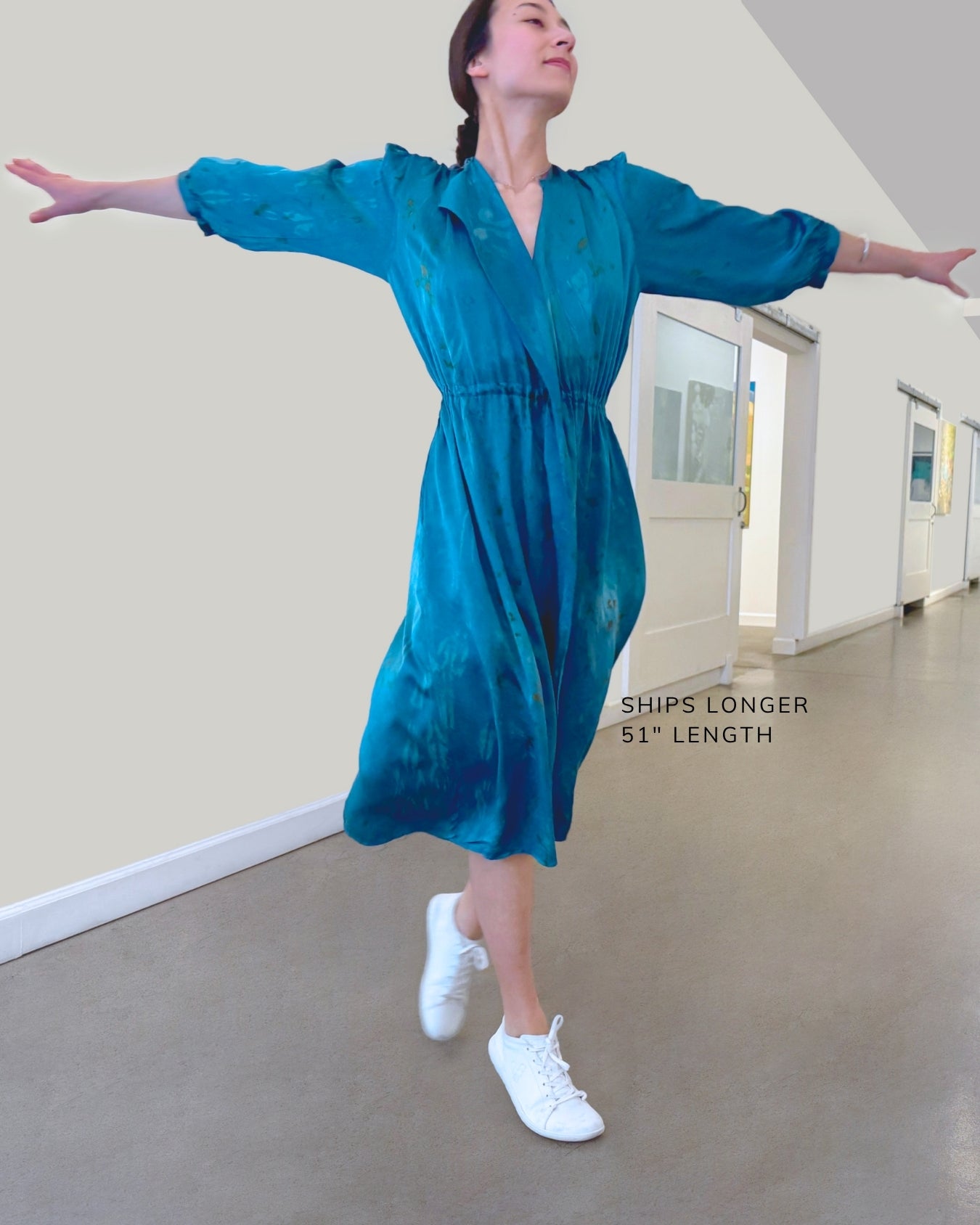 Teal Silk Midi Dress – Naturally Dyed