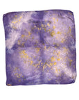 A square silk purple scarf naturally dyed floral print shown flat