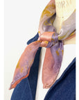 A square silk coral lavender scarf naturally dyed floral print