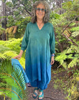 Celeste Dress in Green Linen with Pockets