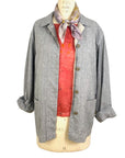 The sunrise jacket in light grey organic cotton and hemp shown on a dress form, front view