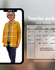 The size guide for the sunrise jacket. Sizes are 1 -4