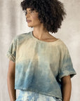 Allyn Boxy Tee: Sustainable Warmth & Effortless Style in Blue Tan Ombre