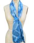 Silk Scarf in Indigo Blue - Natural Dyes - Hand Rolled Edges - Diamond Motif