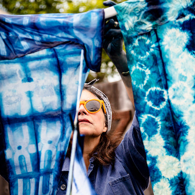 See fantastic creations by indigo dyeing and shibori students from last weekend