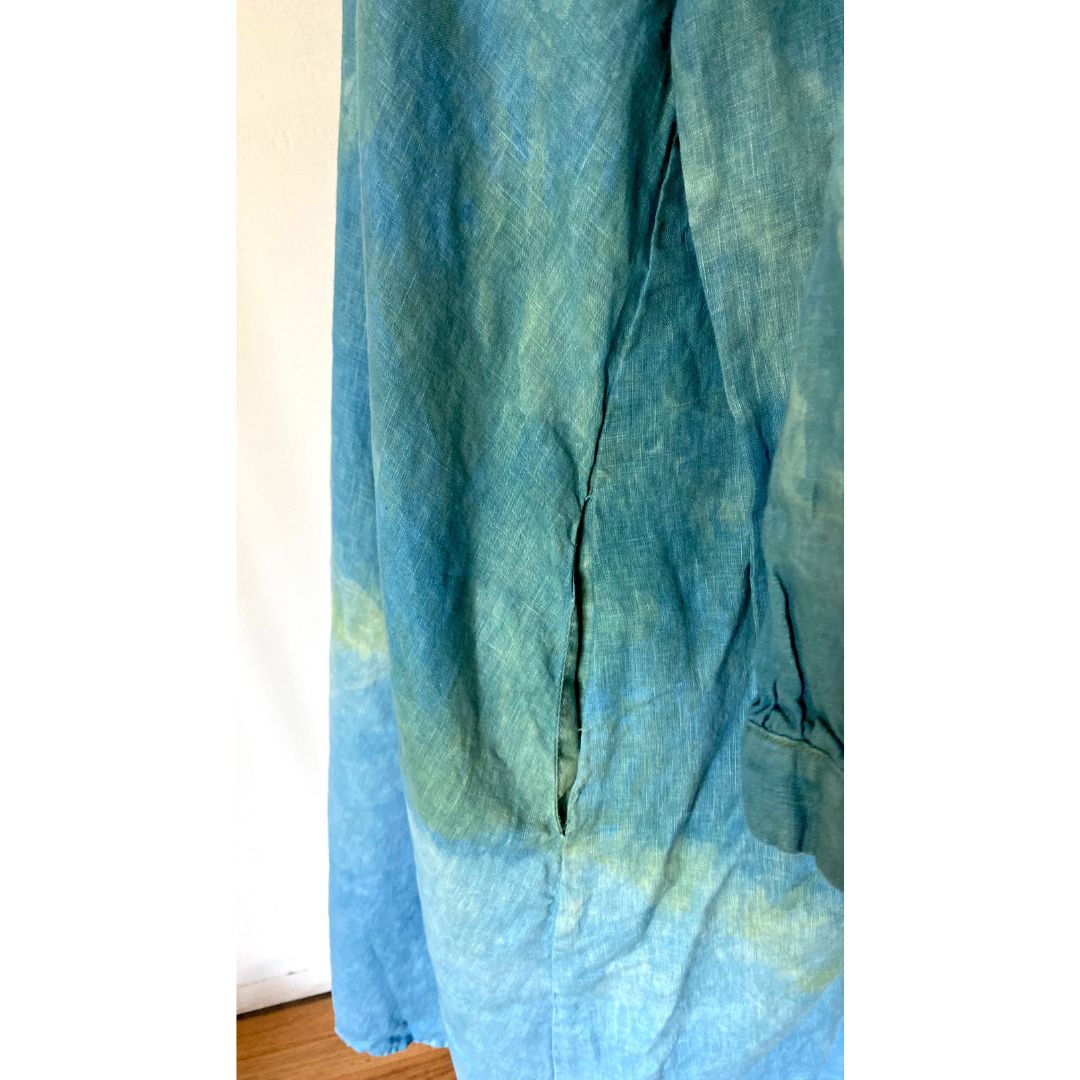 Celeste Dress in Green Linen with Pockets