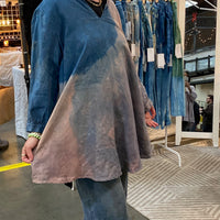 Botanically Dyed Linen Tunic in Blue Mauve