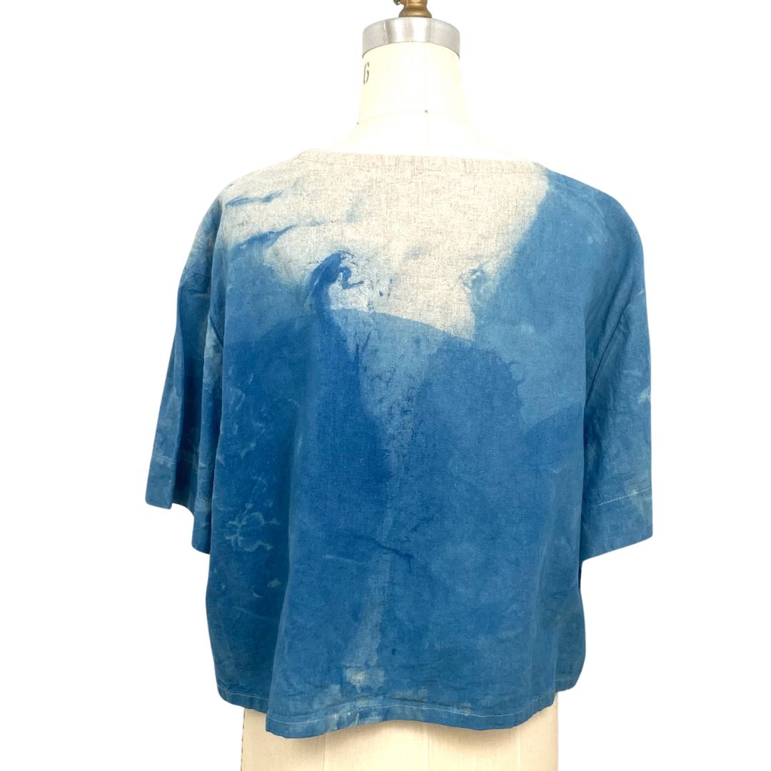 Allyn Boxy Tee in Blue Cotton Hemp | Pattern B