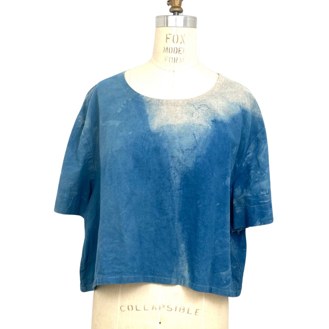 Allyn Boxy Tee in Blue Cotton Hemp | Pattern B