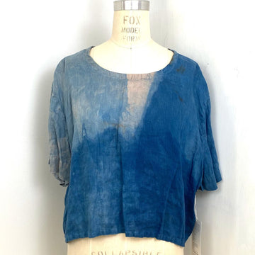 Allyn Boxy Tee in Blue Pink Linen