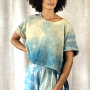 Allyn Boxy Tee: Sustainable Warmth & Effortless Style in Blue Tan Ombre