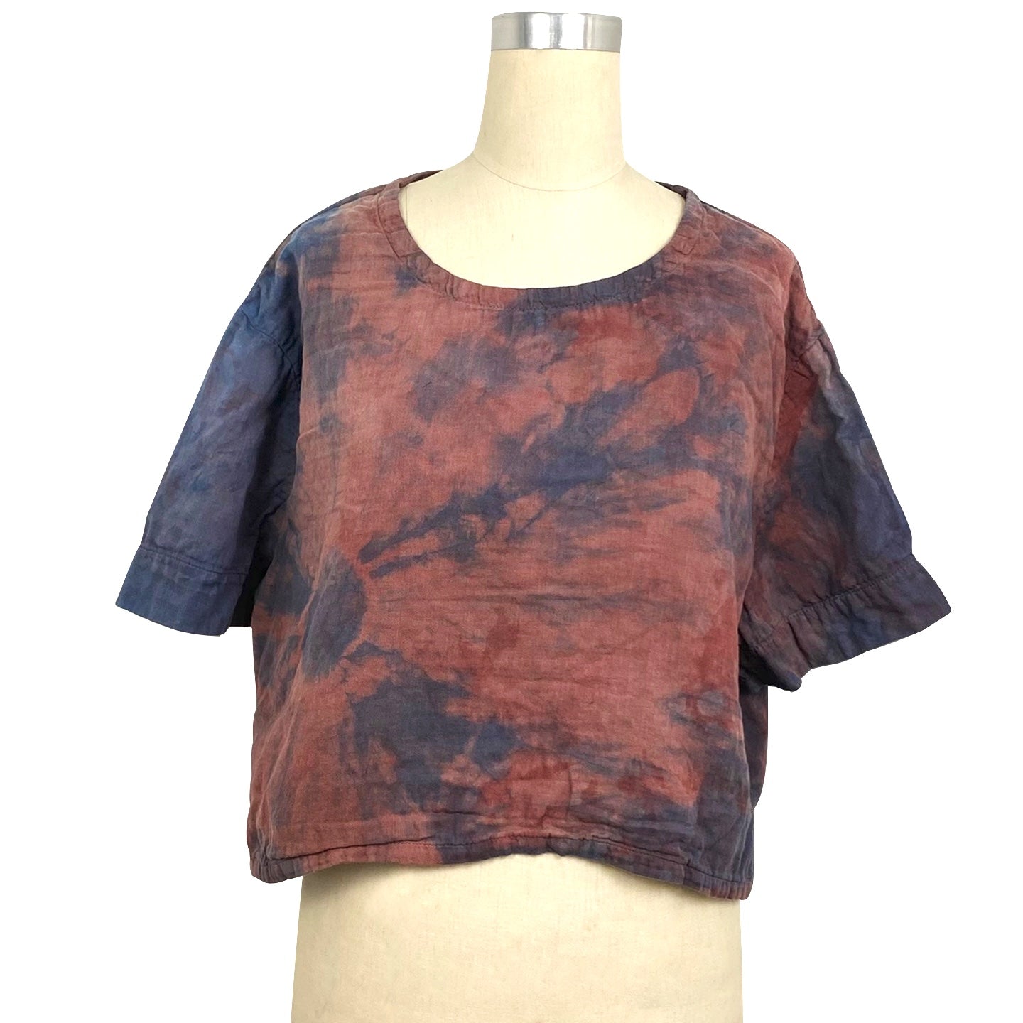 Blue Burgundy Boxy T in Cotton Double Gauze