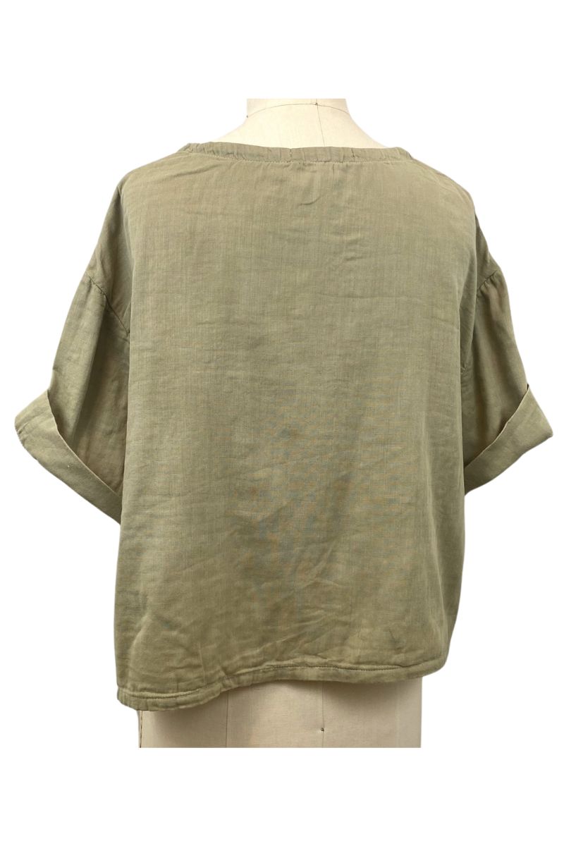 Allyn Boxy Tee Organic Cotton Double Gauze in Olive Green