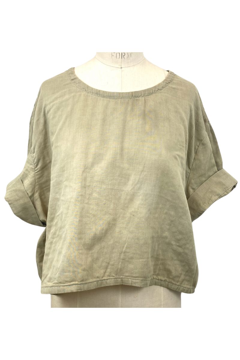 Allyn Boxy Tee Organic Cotton Double Gauze in Olive Green