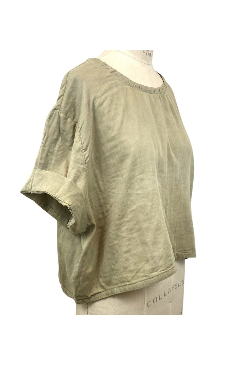 Allyn Boxy Tee Organic Cotton Double Gauze in Olive Green