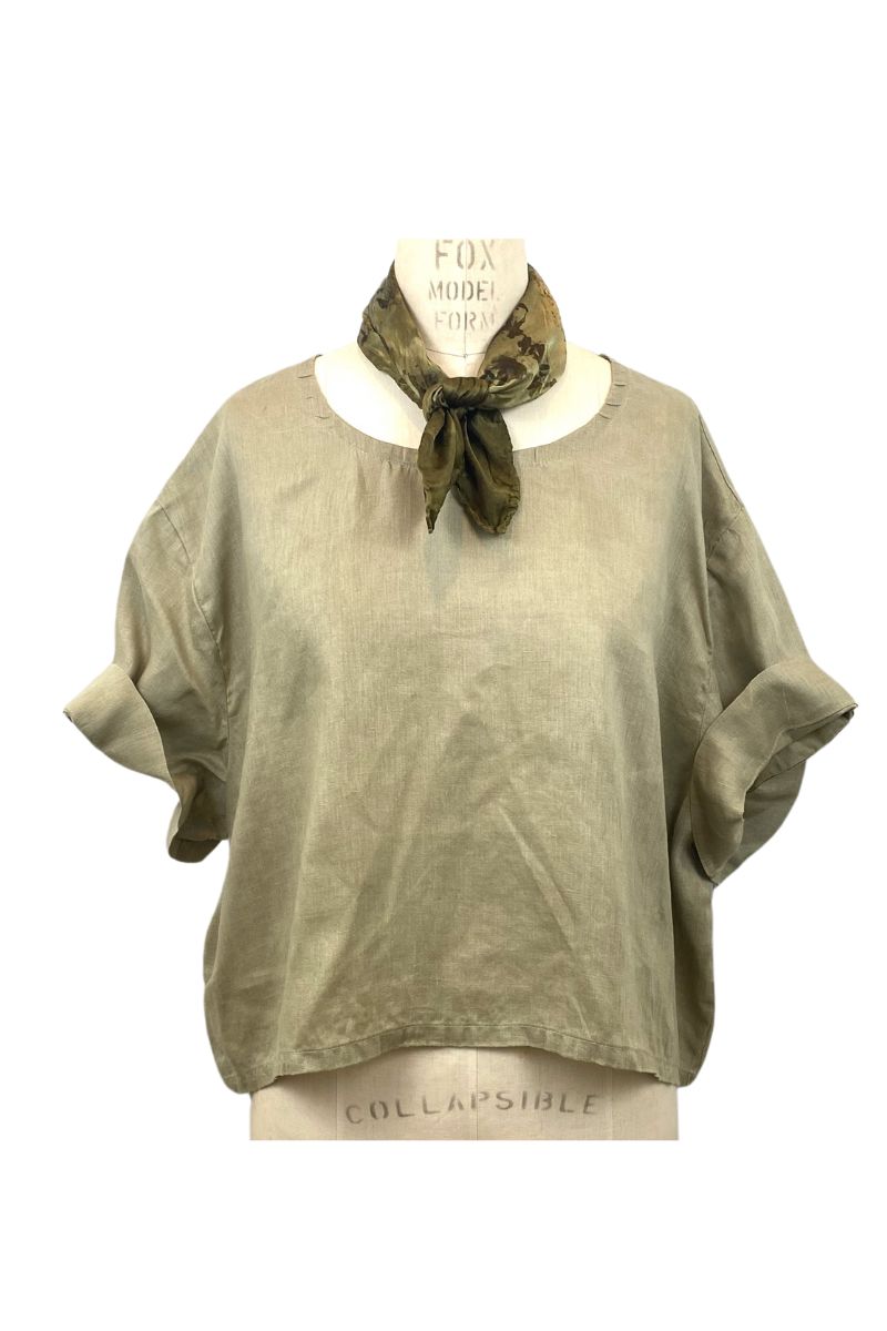 Allyn Boxy Tee Organic Linen in Olive Green