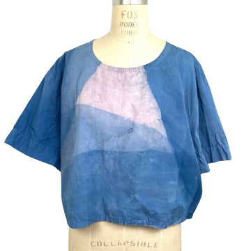 Allyn Boxy Tee in Blue Pink Cotton Poplin