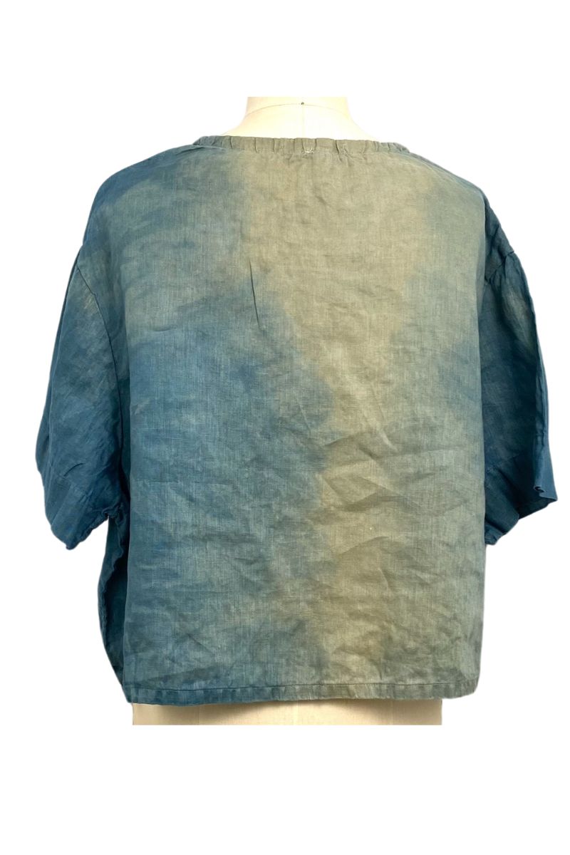 Allyn Boxy Tee Organic Linen in Teal Ombre