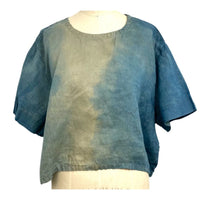 Allyn Boxy Tee Organic Linen in Teal Ombre