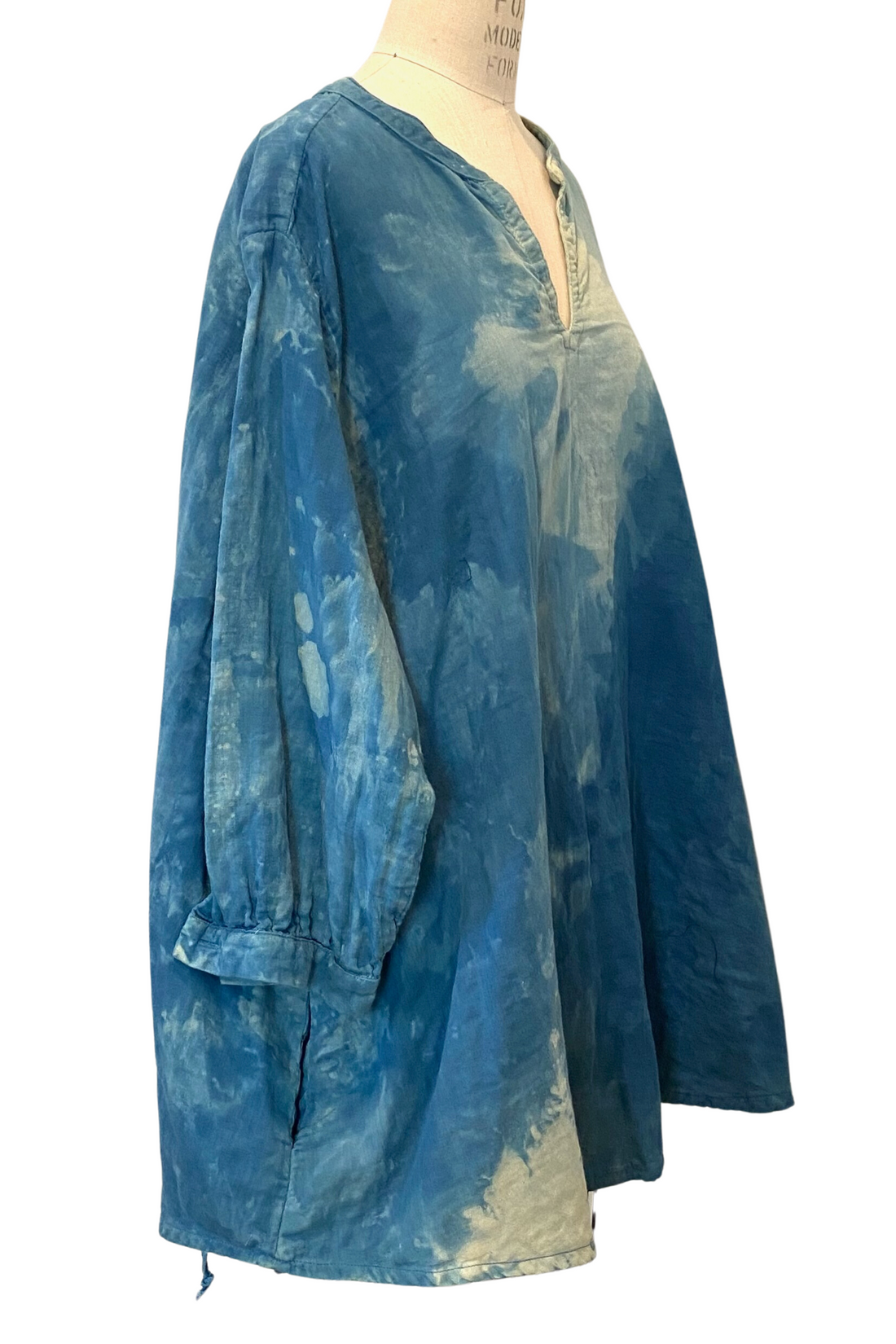 Botanically Dyed Cotton Tunic in Blue Mist