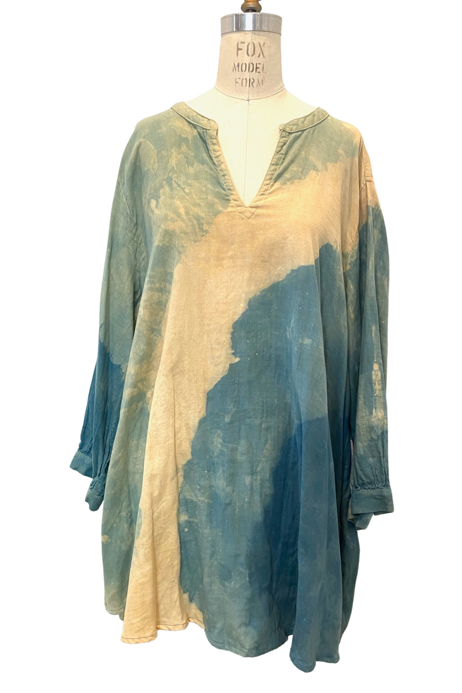 Botanically Dyed Cotton Tunic in Blue Tan