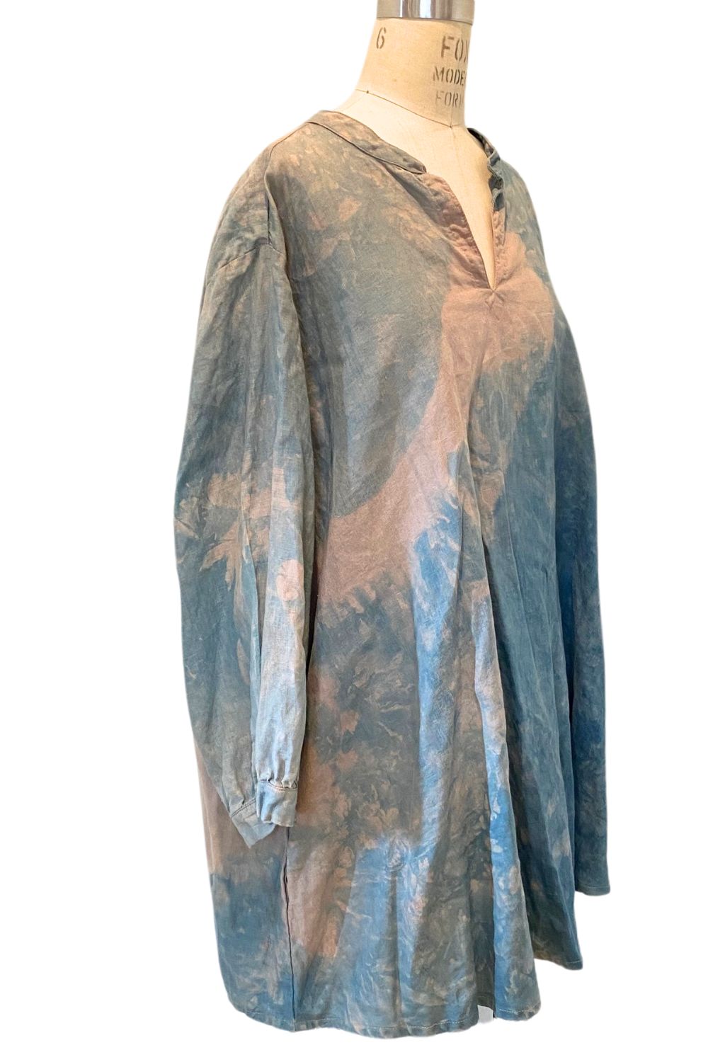 Botanically Dyed Linen Tunic in Blue Mauve