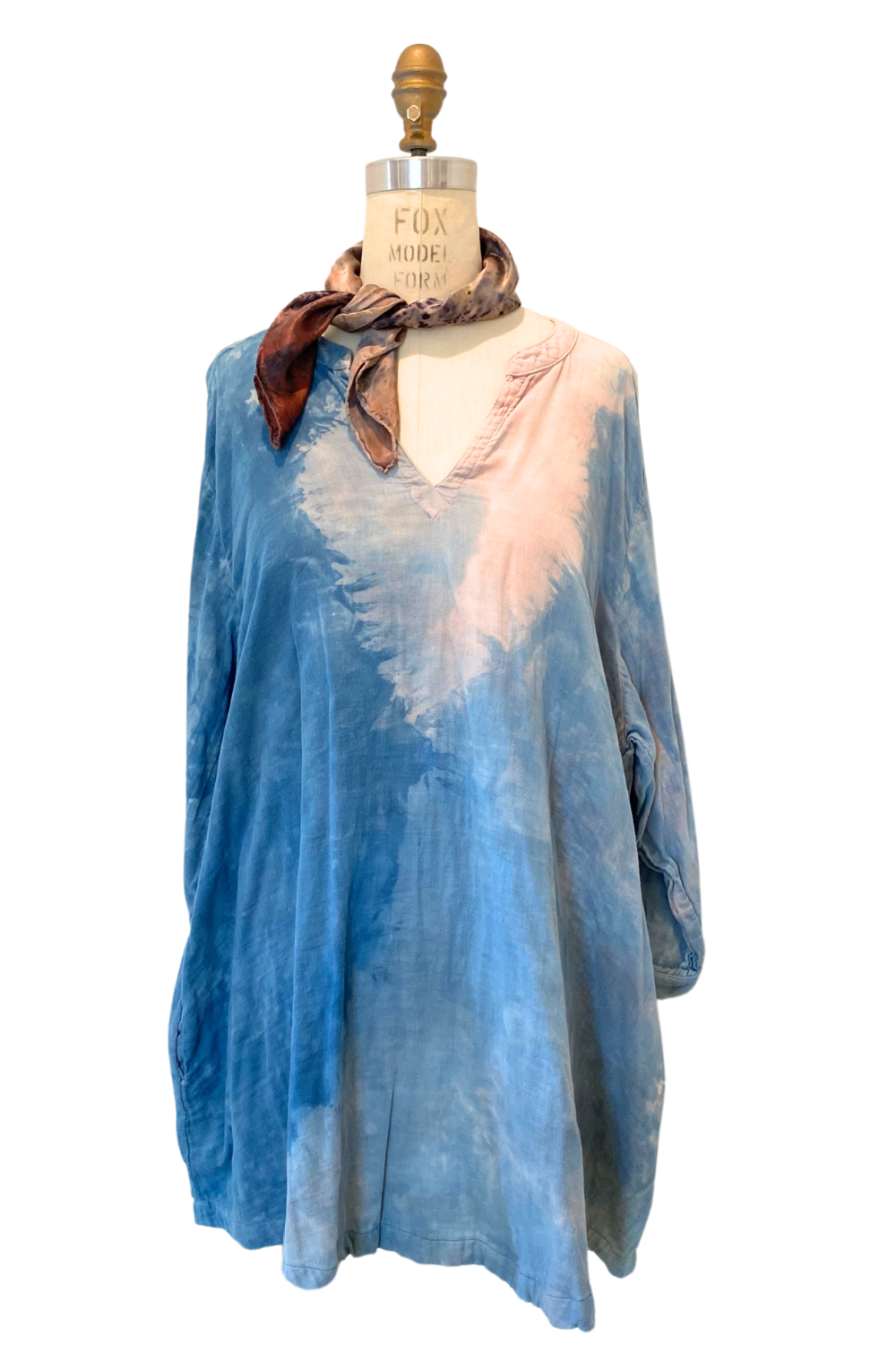 Botanically Dyed Cotton Tunic in Blue Pink