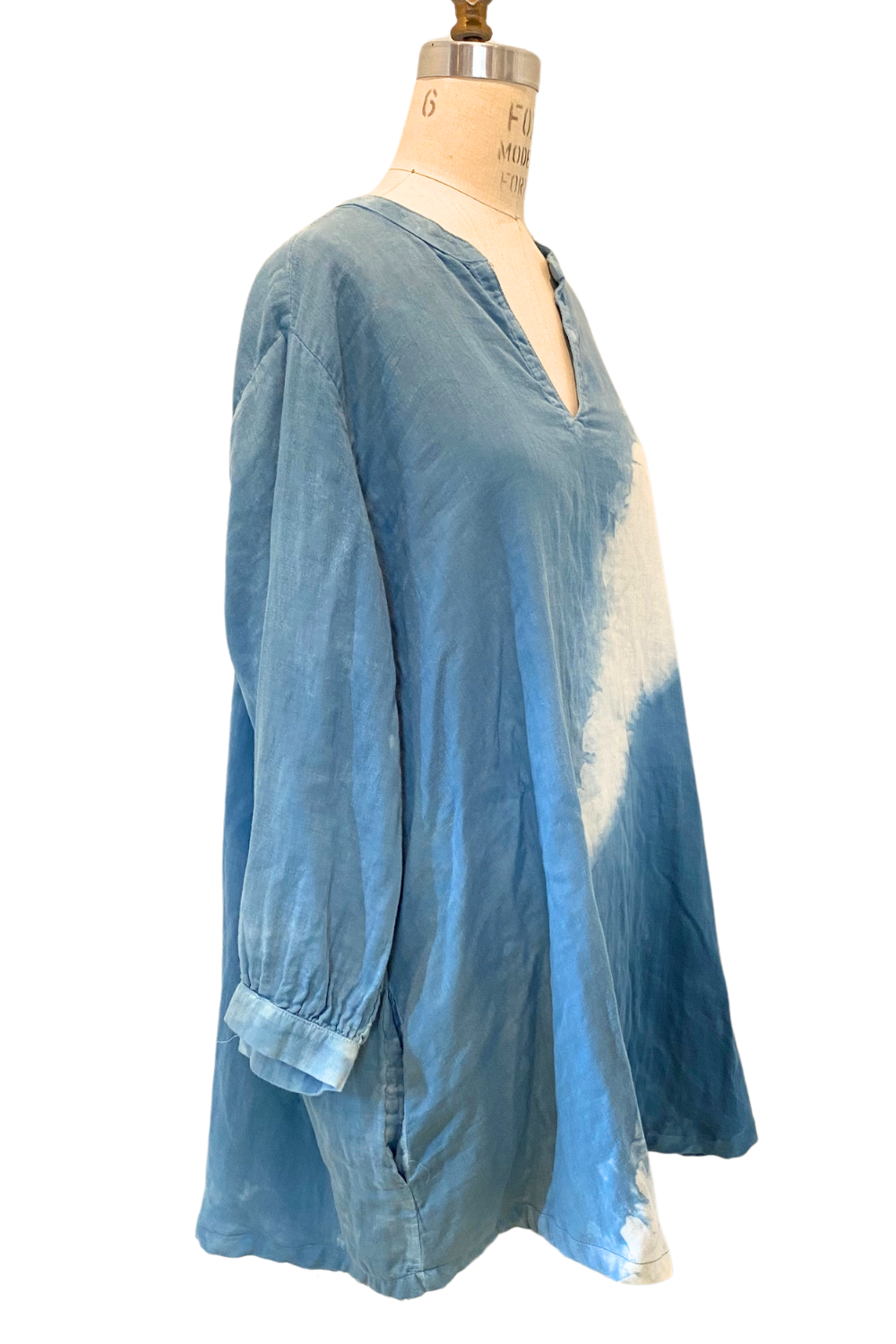 Botanically Dyed Cotton Tunic in Blue Stripe