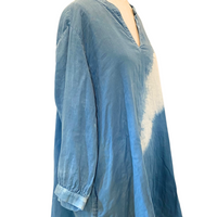Botanically Dyed Cotton Tunic in Blue Stripe