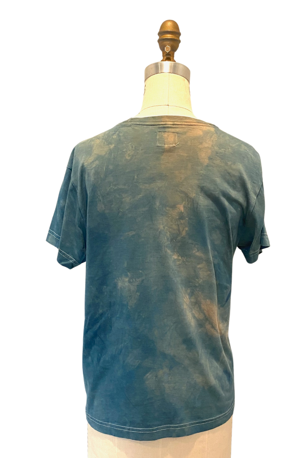 Botanically Dyed Crew Neck T shirt in Blue Brown, Size Small
