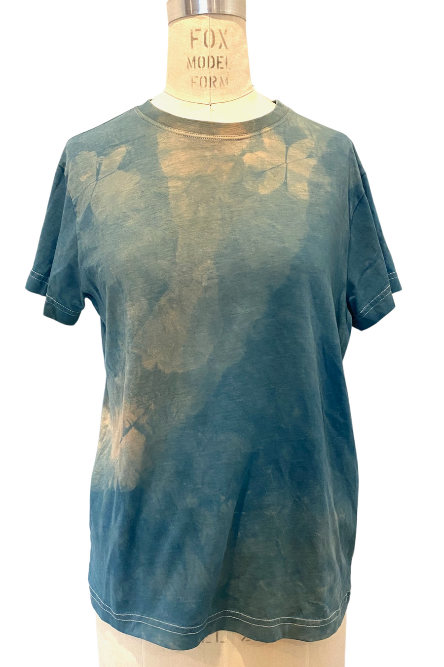 Botanically Dyed Crew Neck T shirt in Blue Brown, Size Small