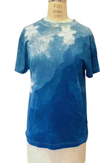 Botanically Dyed Crew Neck T shirt in Blue, Size XS