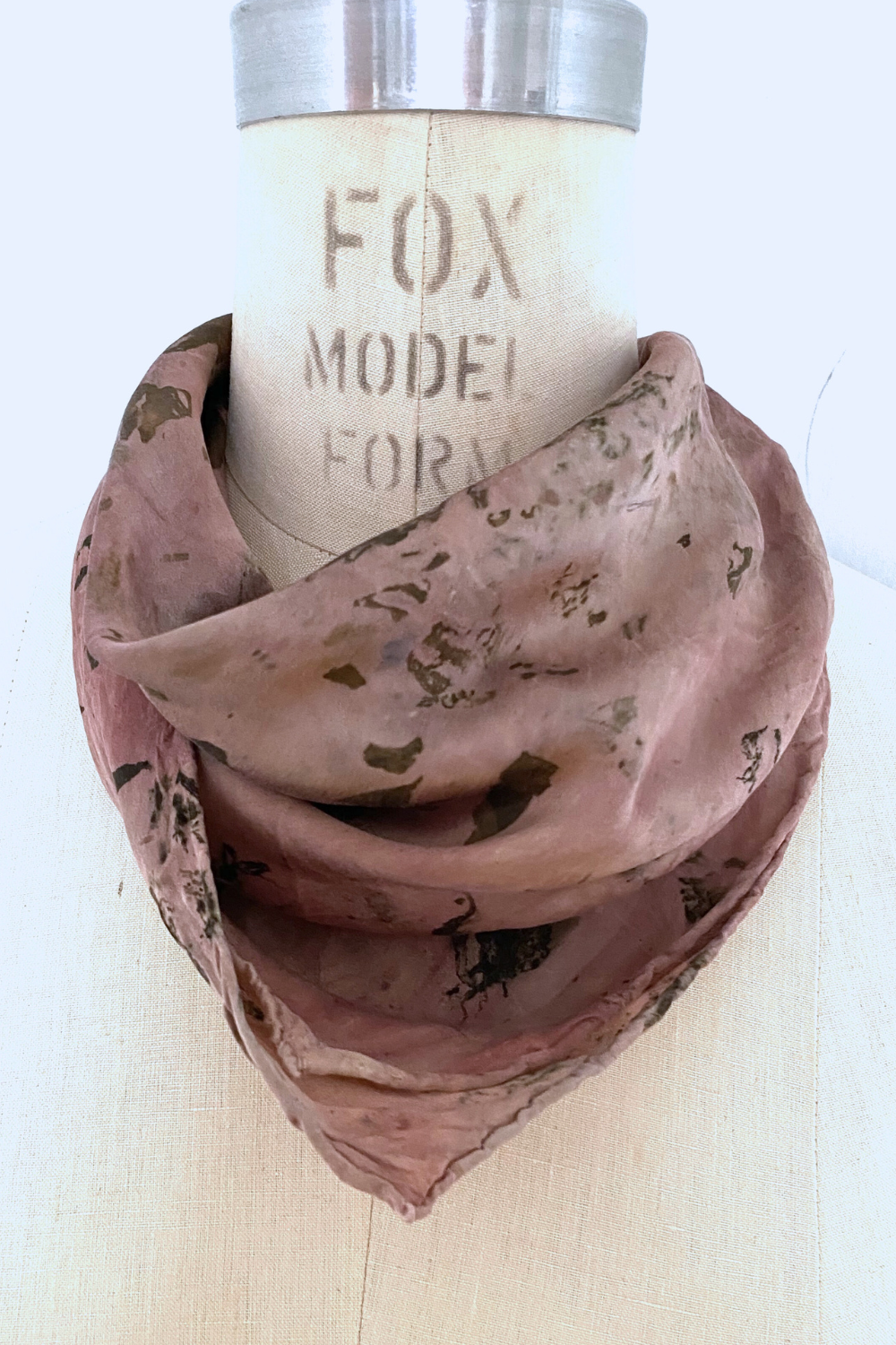 Botanically Dyed Square Silk Scarf in Mauve Foliage