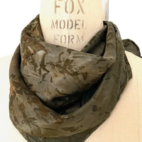 Botanically Dyed Square Silk Scarf in Olive Green Speckle