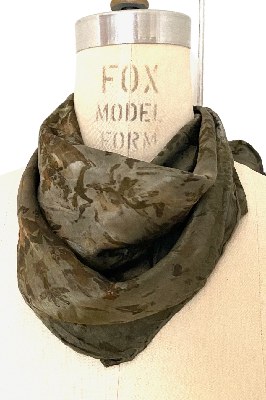 Botanically Dyed Square Silk Scarf in Olive Green Speckle