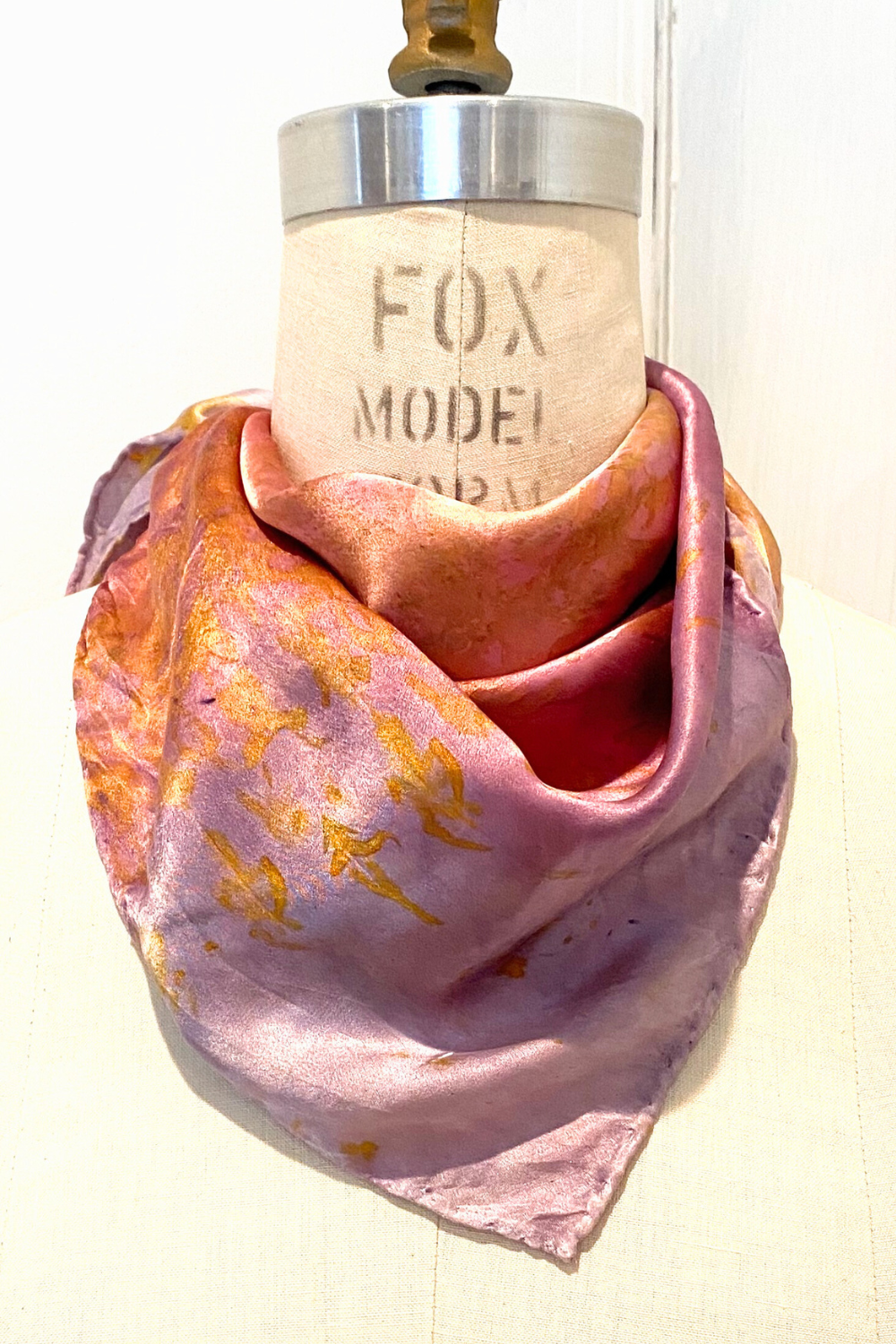 Botanically Dyed Square Silk Scarf in Pink Lavender Foliage