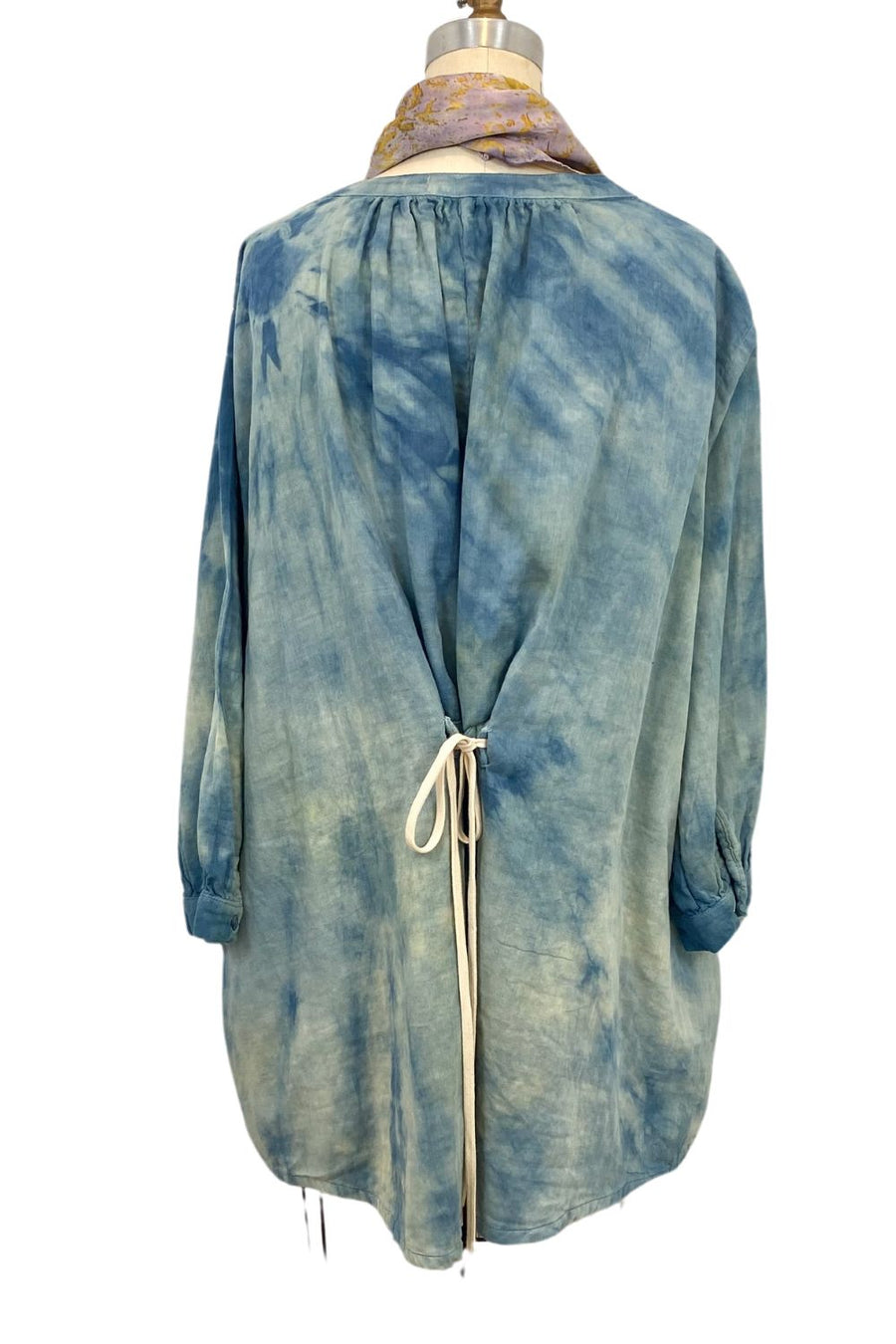 Botanically Dyed Cotton Tunic in Teal Ripple
