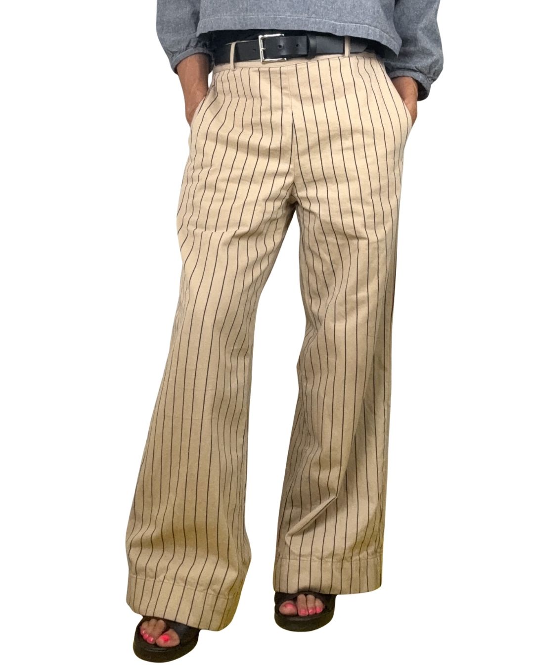 Striped Wide Leg Emily Pant – Japanese Cotton Silk Twill
