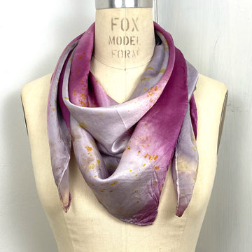 Botanically Dyed Square Silk Scarf in Fuschia Lavender Foliage