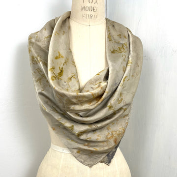 Botanically Dyed Square Silk Scarf in Grey Foliage