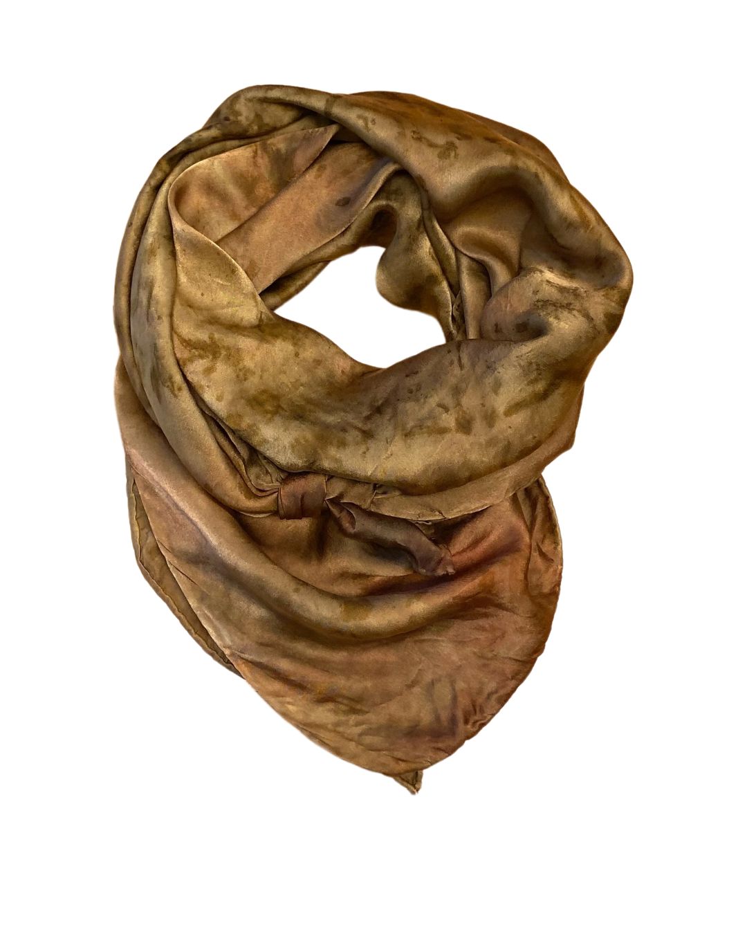 A large square silk bronze pink scarf naturally dyed floral print