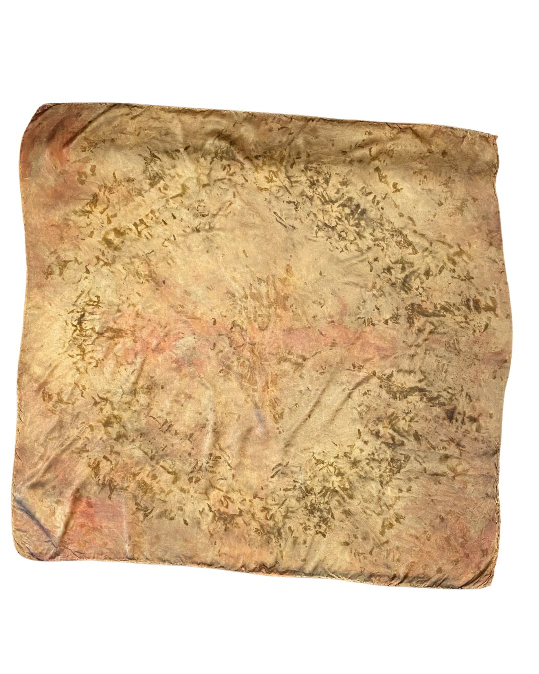A large square silk bronze pink scarf naturally dyed floral print shown flat