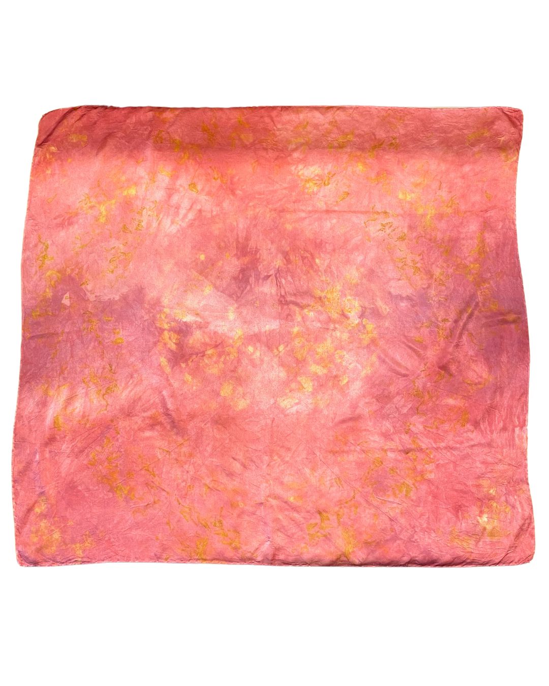 A large square silk rose scarf naturally dyed floral print shown flat